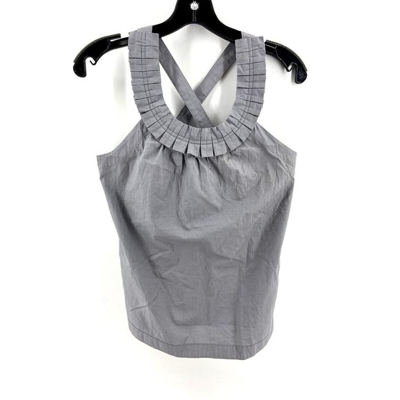 J. Crew Women's Tank Top Gray Ruffle Neckline Criss Cross Straps Side Zip Sz 2 - Picture 2 of 11